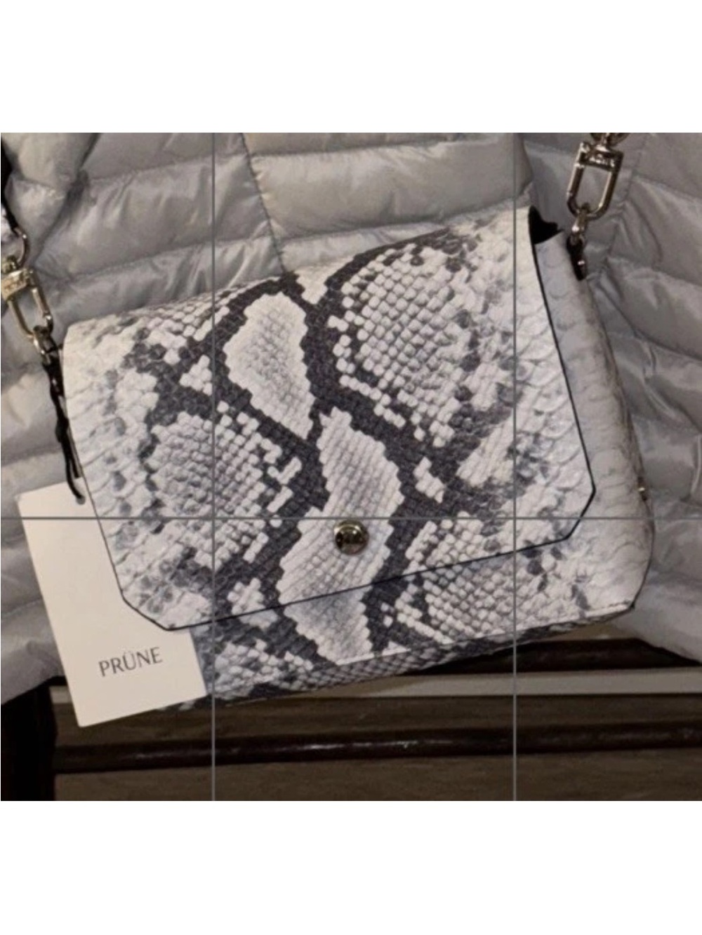 Prune White and Gray Snake-Print Crossbody Bag